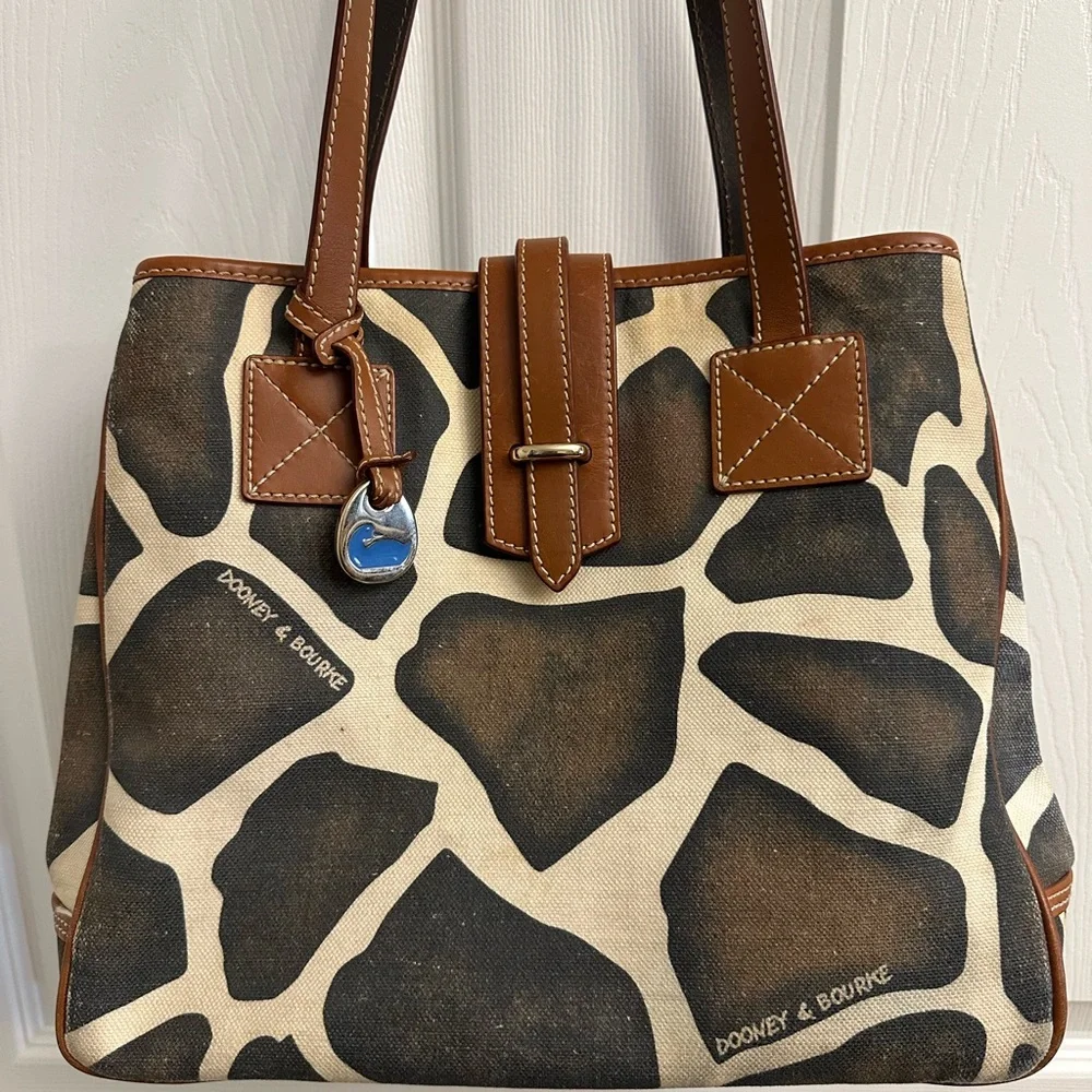 Dooney & Bourke Giraffe Print Canvas Tote with Brown Leather Trim